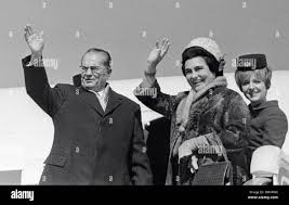 Josip Broz Tito Yugoslav president and chairman of the League of Communists  of Yugoslavia and his wife saying good bye to Stock Photo - Alamy