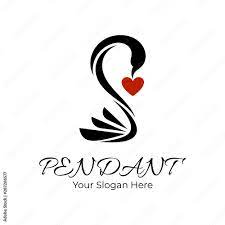 swan heart logo vector flat style