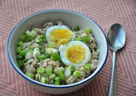 savory oatmeal with a hard boiled egg