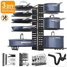 They usually have oval or rectangular shapes, and extra hooks are available for additional pot lid organization. Pot Rack Organizer For Cabinet Pots Pans Organizer Rack With 3 Diy Methods 8 Tires Adjustable Kitchen Pan Pot Storage Organizer Racks Holders Aliexpress
