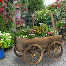 Garden Wood Wagon Flower Planter Pot