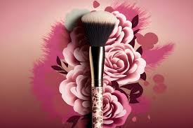 makeup brush with a pink flower