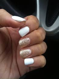 White Nails With Gold Glitter Accent Nails Shellac Explore