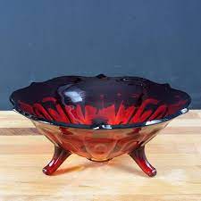 Vintage Ornate Ruby Red Glass Bowl With