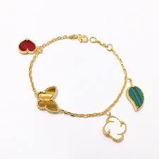 Designer Titanium Steel Women 18k Gold Plated Four Leaf Clover Flower Butterfly Bracelet Bangle Wrist Chain For Wedding Jewlery Lovers Gift Rajasthani