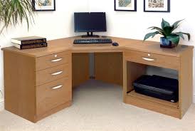 Corner desks, wood desks & computer tables : Small Office Corner Desk Set With 3 1 Drawers Printer Shelf English Oak Furniture At Work