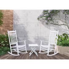 Bplusz White Wood Outdoor Rocking Chair