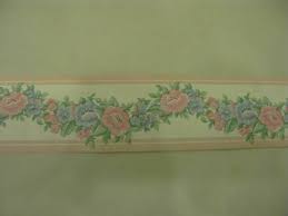 10m vintage wallpaper border white pink