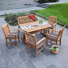 Caterina 6 Piece Teak Wood Outdoor Dining Set With Gray Cushion