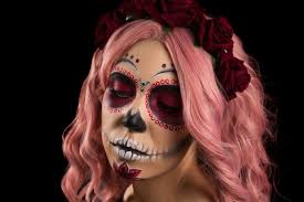 sugar skull makeup and pink hair isolated