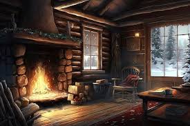 Cozy Winter Fireplace In Log Cabin