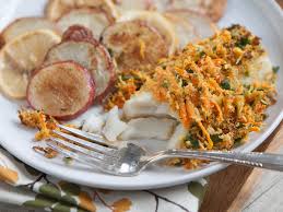 carrot and horseradish roasted cod with