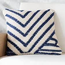 Navy and white outdoor cushions. Zig Zag Navy White Woven Outdoor Pillow