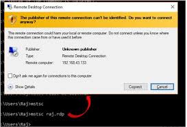how to use remote desktop mstsc command
