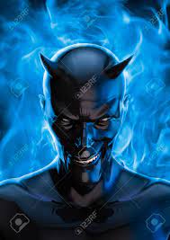 ブラック、3 D の悪魔がニヤリと黒い悪魔と青ヘルのレンダリングします。の写真素材・画像素材 Image 44310539