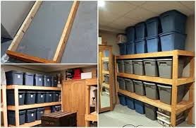 Build a series of wooden shelving units to fit dozens of plastic bins! How To Build Inexpensive Basement Storage Shelves