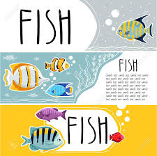 Colorful Coral Reef Tropical Fish Horizontal Flyers Illustration