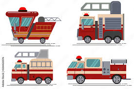 Cartoon Fire Truck Vector Icon Set