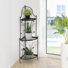 black metal corner shelf plant stand