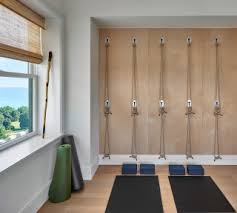 yoga studio with brown floor