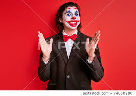 ugly clown man wearing black suit