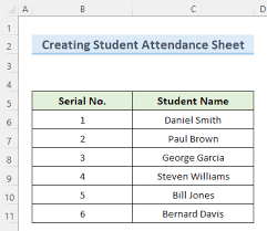 an attendance sheet in excel