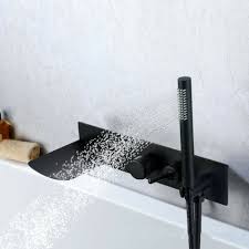 Black Bathtub Faucet Set Wall Mount 2