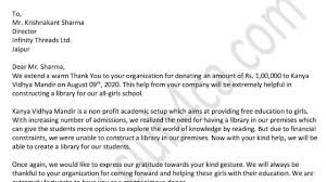 Thank you for your donation and your association with our cause. Sample Thank You Letter For Donation To Organization