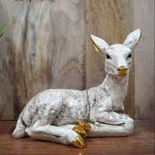 Polyresin White Deer Statue Showpiece