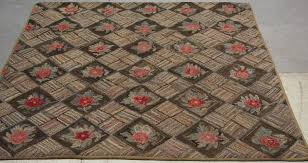 block diamonds and roses antique hooked rug