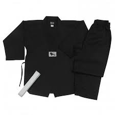 Black Tkd Tae Kwon Do Uniform Set Solid Black V Neck Tkd Black