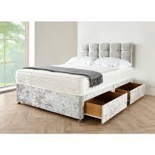 3ft silver crushed velvet divan bed