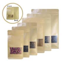 Variety Sizes For Kraft Paper Stand Up Zip Lock Gusset Side Bag Pouch W Window