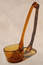 amber glass punch ladle vintage hand