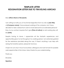 resignation letter due to traveling