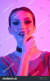Female Model Studio Coloured Gel Lighting Stock Photo Edit