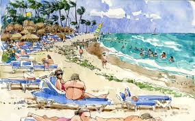 Pastel colour market scenery drawing. The Real Beach Shari Blaukopf S Sketchbook