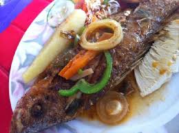 brown stew fish with yam breadfruit