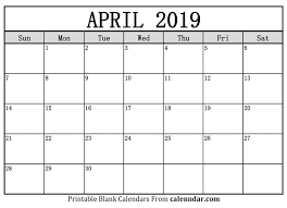 Blank April 2019 Calendar Templates Calenndar Com
