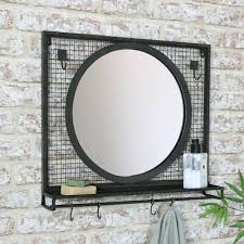 Shelf Hooks Metal Mesh Wall Mirror