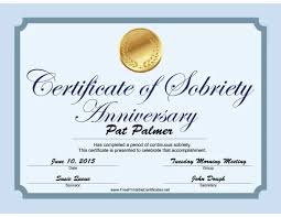 sobriety anniversary certificate blue