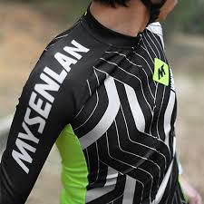 Mysenlan Mens Long Sleeve Cycling Jersey Green Black Lines Waves Bike Jersey Quick Dry Spring Polyester Breathable Breathable Expert