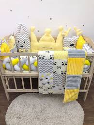 Yellow Gray Crib Bedding Set With Fairy