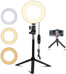 Amazon Com Eeieer Ring Light Stand 6 Small Ring Lights With Stand Mini Led Camera Light With Cell Phone Holder Desktop Led Lamp For Live Stream Makeup Video Photography 6inch White Cold Light