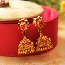 Gold Light Weight Antique Jhumka South India Jewels