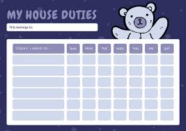 Violet Cute Bear And Snow Toddlers Chore Chart Templates