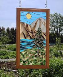 Stained Glass Mountain Landscape Mosaic