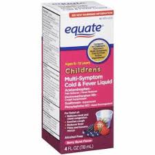 Equate Childrens Multi Symptom Cold Fever Berry Burst Flavor Liquid 4 Fl Oz