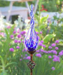 Exhart Blue Solar Glass Flame Finial