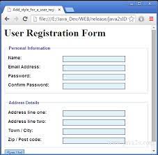 user registration form in html and css